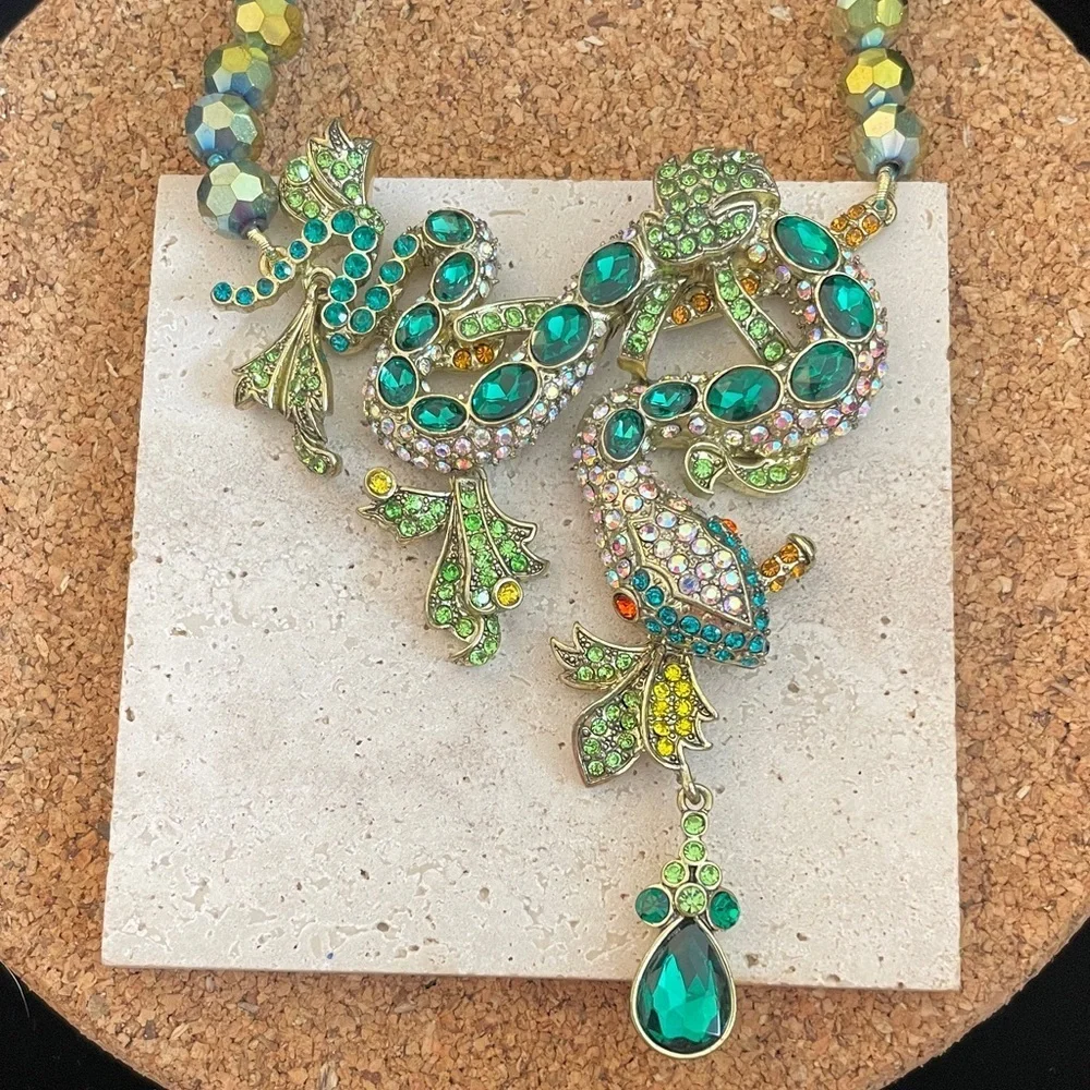 Heidi Daus Green Crystal Statement Necklace Teardrop